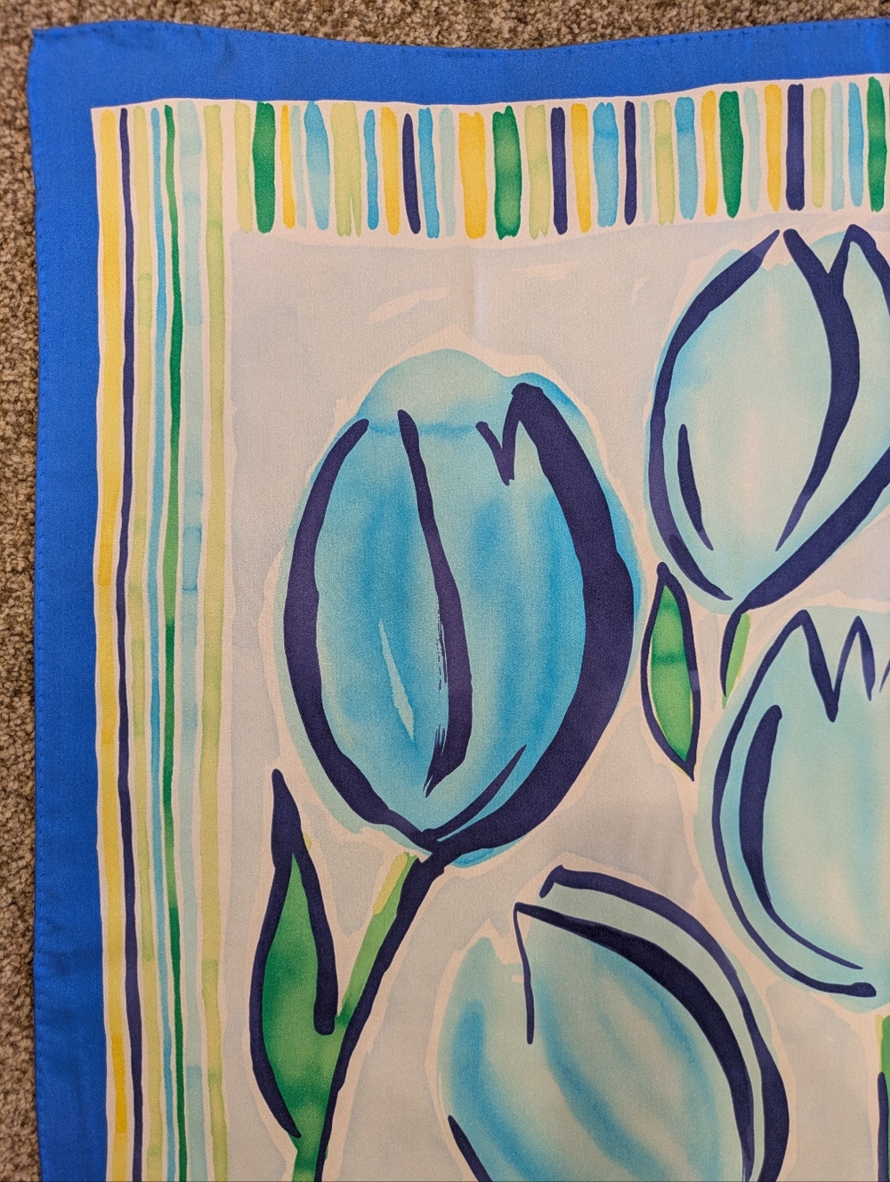 Blue Tulip Square Silk Scarf - Floral Print - Picture 3 of 3